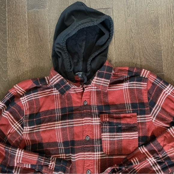 Men's Checkered Red & Black Shirt Hoodie Combo, Size L, Casual Long Sleeve Top - Picture 3 of 4